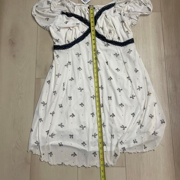 Torrid Mesh Babydoll Mini Dress Plus Sz 2 Lace Polka Dot & Bows Whisper White - Picture 6 of 14